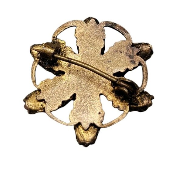 Victorian Saphiret Paste Flower Brooch Rare Czech Glass Antique Gold Tone - Picture 7 of 7